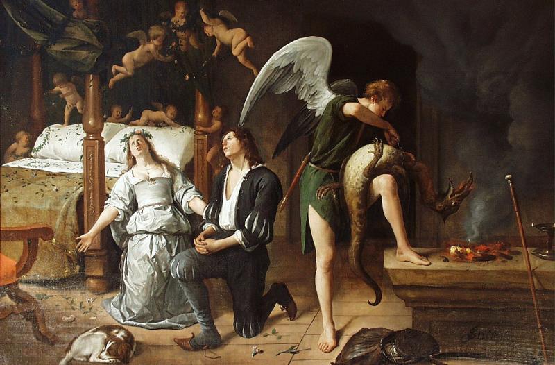Jan Steen The Marriage bed of Tobias and Sarah. Germany oil painting art